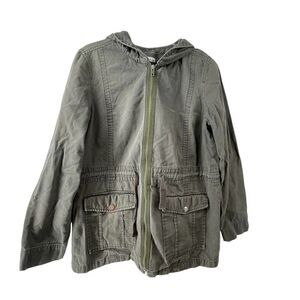 Gray Field Jacket Womens Size M Abound Brand Gray Hooded Cinch Waist Full Zip